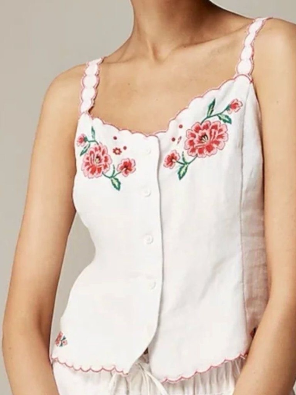 Embroidered tank top in linen
